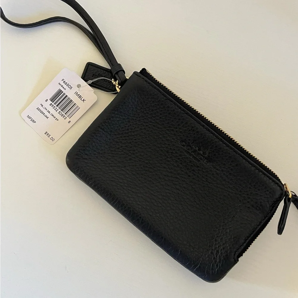 Coach Black Leather Double Zip Wristlet - Picture 2 of 6